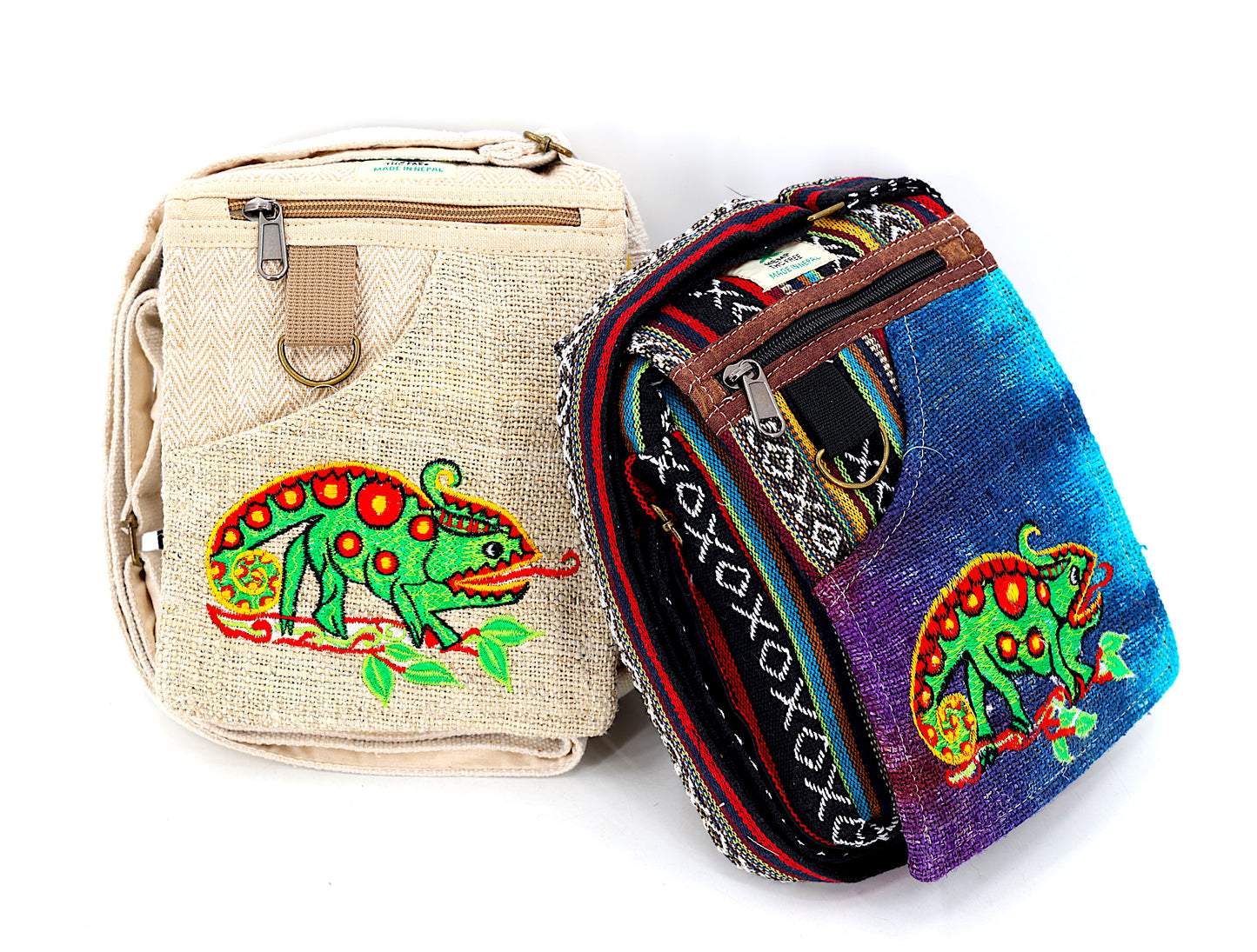 Hemp Chameleon Hand Embroidered Passport Bag