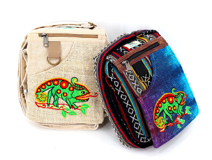 Chameleon Hemp Passport Bag | Hand Embroidered Messenger Bag