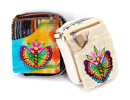Butterfly Hemp Passport Bag | Hand Embroidered Messenger Bag