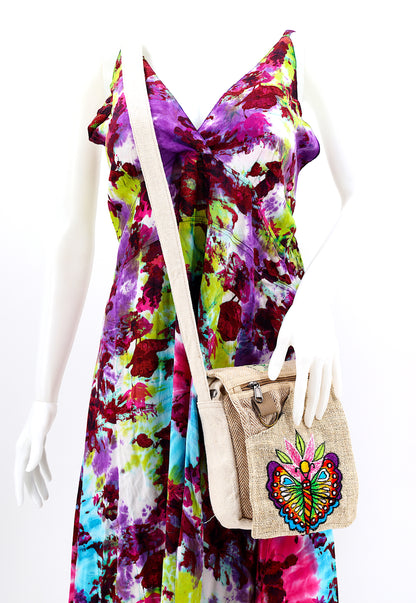 Butterfly Hemp Passport Bag | Hand Embroidered Messenger Bag