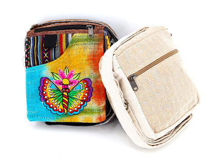 Butterfly Hemp Passport Bag | Hand Embroidered Messenger Bag