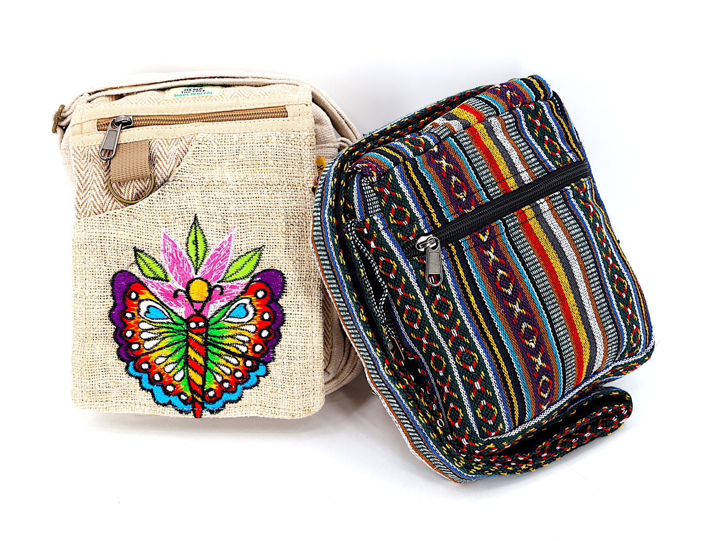 Hemp Butterfly Hand Embroidered Passport Bag