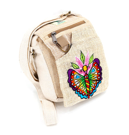 Butterfly Hemp Passport Bag | Hand Embroidered Messenger Bag