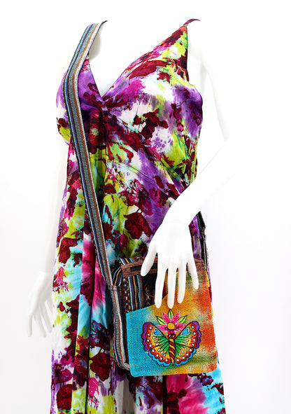 Butterfly Hemp Passport Bag | Hand Embroidered Messenger Bag