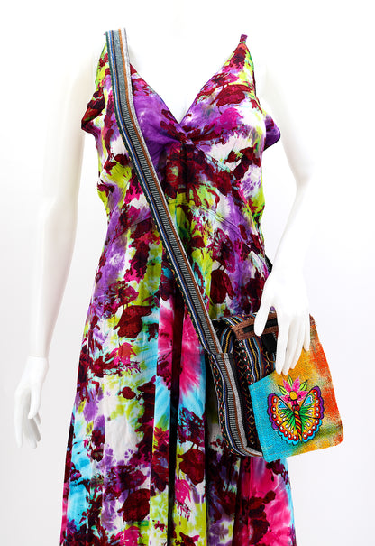 Butterfly Hemp Passport Bag | Hand Embroidered Messenger Bag