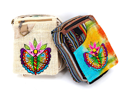 Butterfly Hemp Passport Bag | Hand Embroidered Messenger Bag