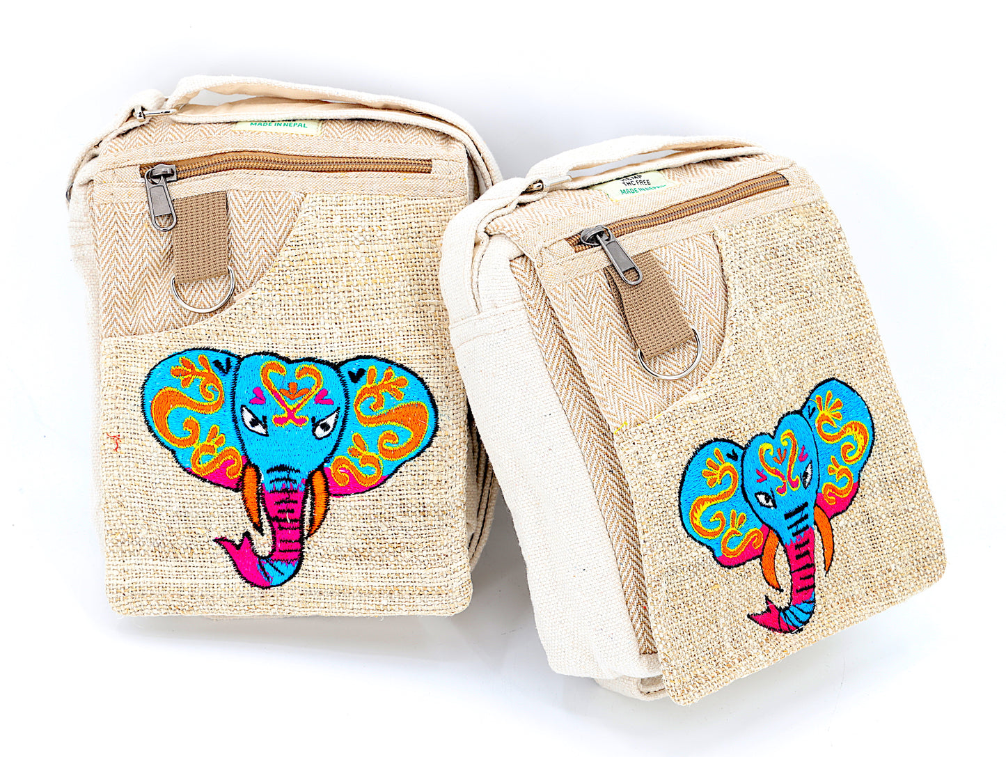 Hemp Elephant Hand Embroidered Passport Bag