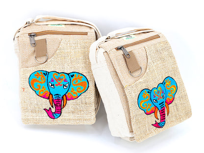 Elephant Hemp Passport Bag | Hand Embroidered Messenger Bag