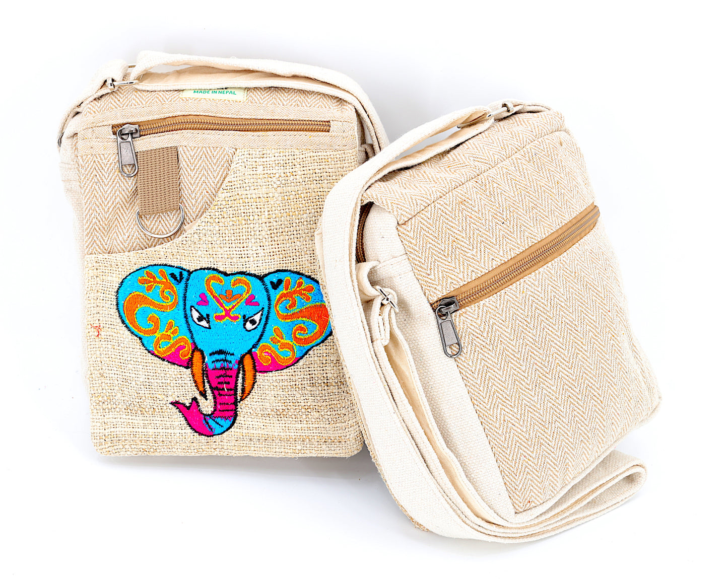 Hemp Elephant Hand Embroidered Passport Bag