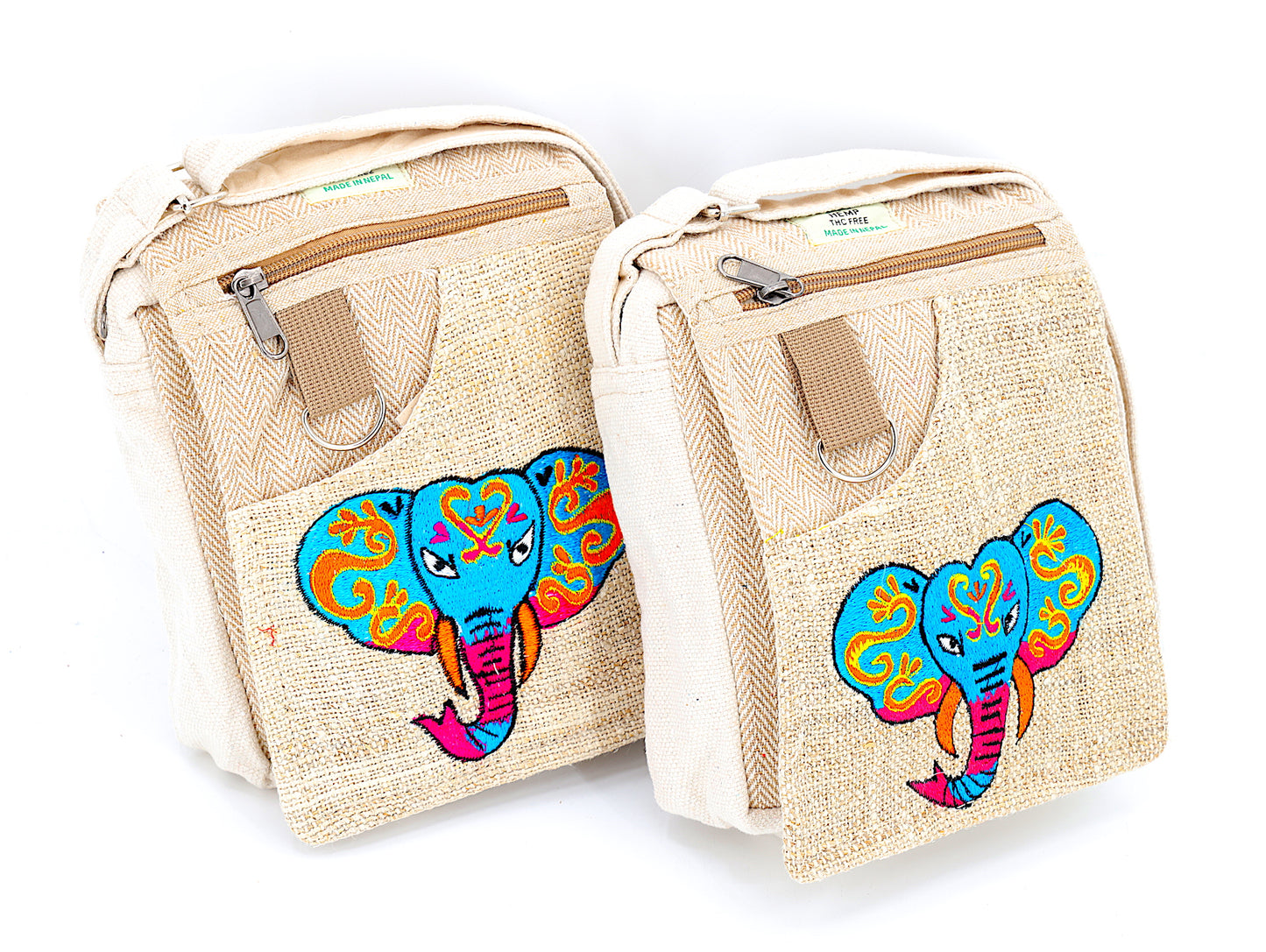 Hemp Elephant Hand Embroidered Passport Bag