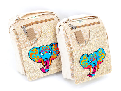Elephant Hemp Passport Bag | Hand Embroidered Messenger Bag