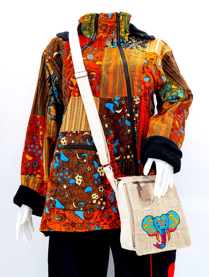 Elephant Hemp Passport Bag | Hand Embroidered Messenger Bag
