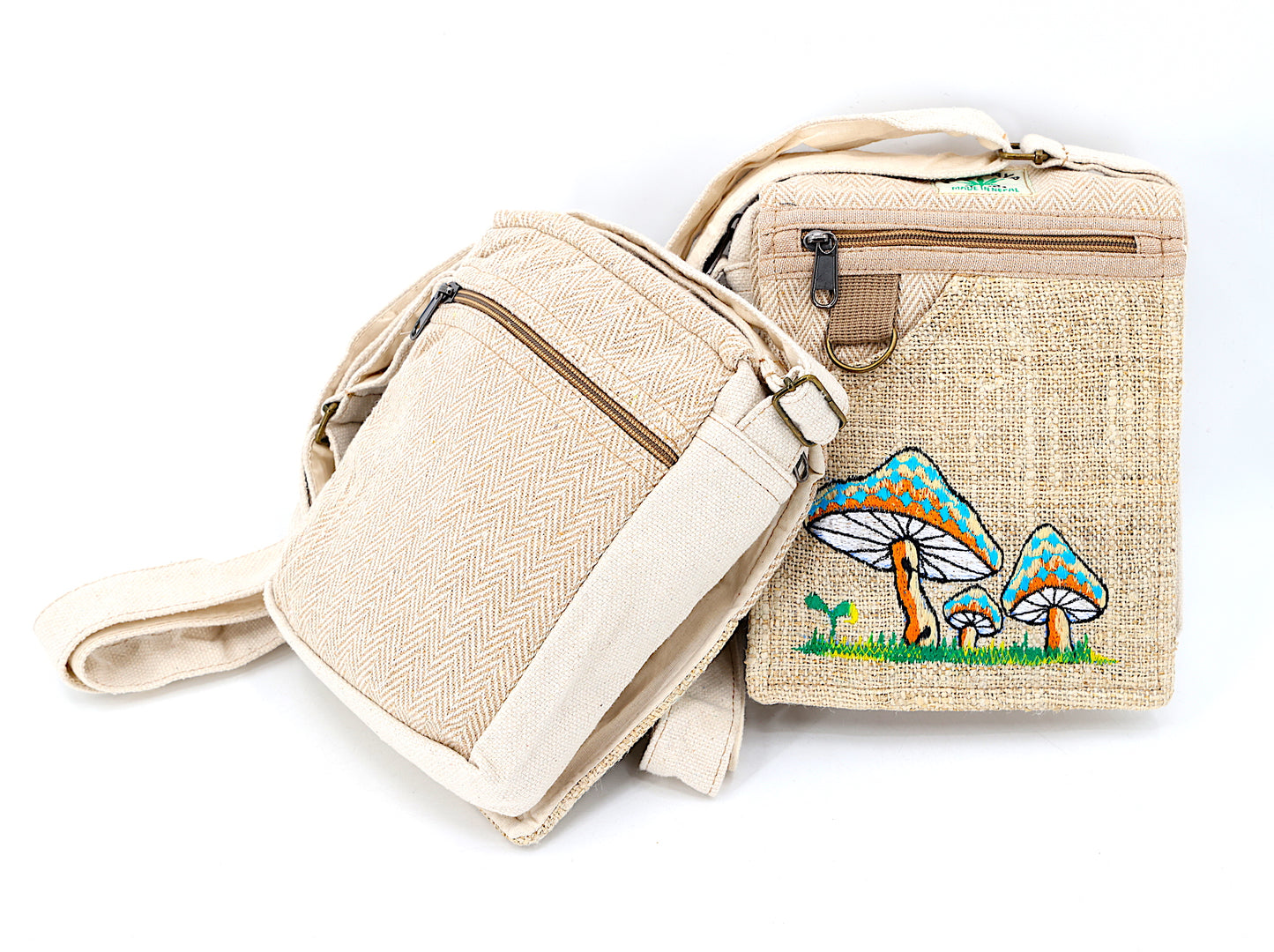 Hemp Mushroom Hand Embroidered Passport Bag