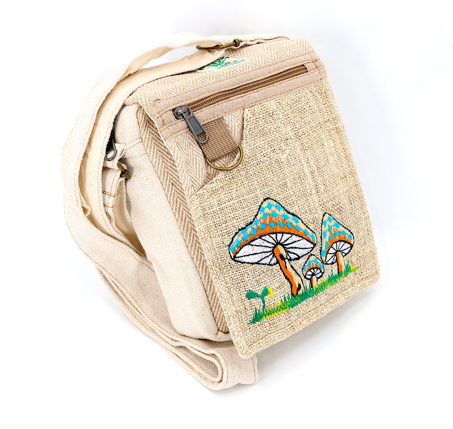 Hemp Mushroom Hand Embroidered Passport Bag