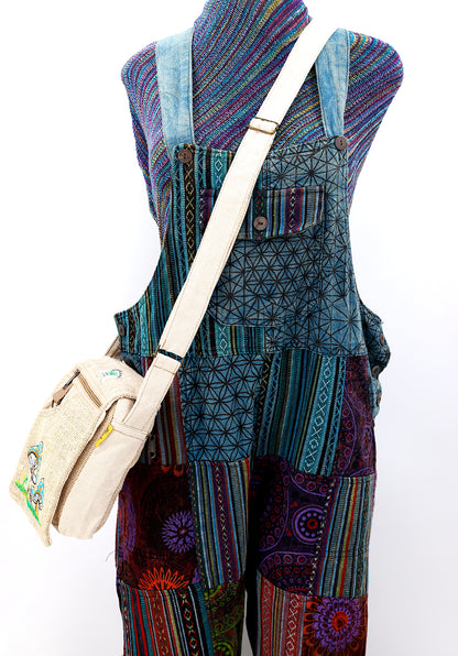 Mushroom Hemp Passport Bag | Hand Embroidered Messenger Bag
