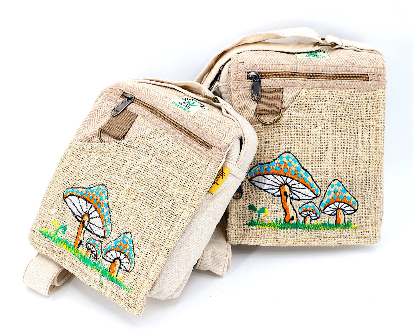 Hemp Mushroom Hand Embroidered Passport Bag