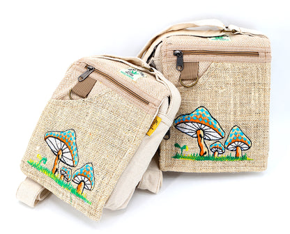 Mushroom Hemp Passport Bag | Hand Embroidered Messenger Bag