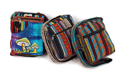 Mushroom Hemp Passport Bag | Hand Embroidered Messenger Bag