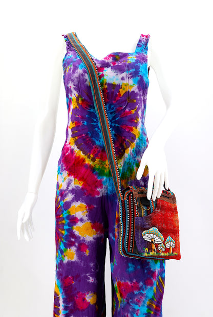 Mushroom Hemp Passport Bag | Hand Embroidered Messenger Bag