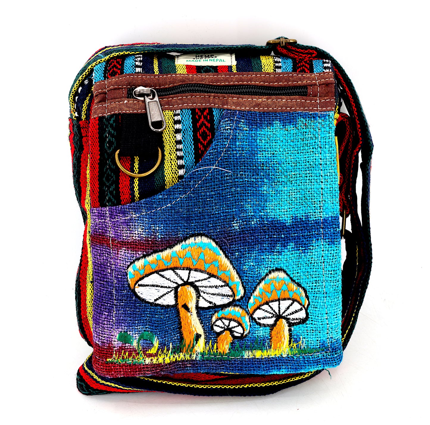 Hemp Mushroom Hand Embroidered Passport Bag