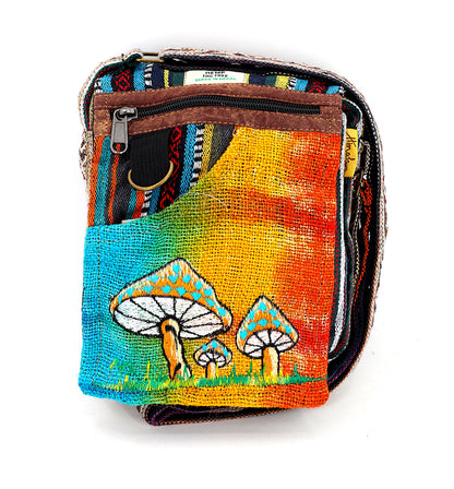 Mushroom Hemp Passport Bag | Hand Embroidered Messenger Bag