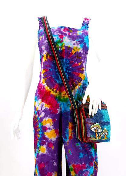 Mushroom Hemp Passport Bag | Hand Embroidered Messenger Bag