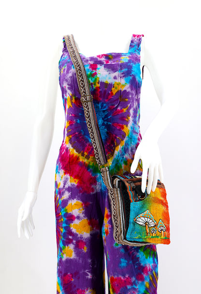 Mushroom Hemp Passport Bag | Hand Embroidered Messenger Bag