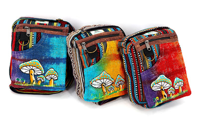 Mushroom Hemp Passport Bag | Hand Embroidered Messenger Bag