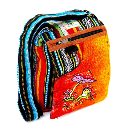 Frog Mushroom Hemp Passport Bag | Hand Embroidered Messenger Bag