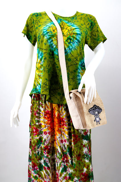 Mushroom Elf Hemp Passport Bag | Hand Embroidered Festival Bag