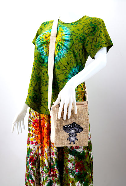 Mushroom Elf Hemp Passport Bag | Hand Embroidered Festival Bag