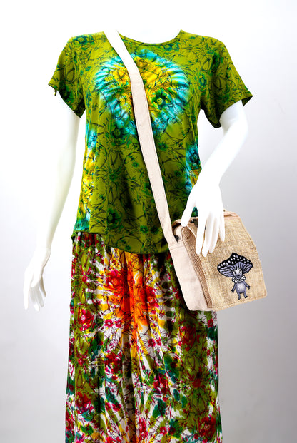 Mushroom Elf Hemp Passport Bag | Hand Embroidered Festival Bag