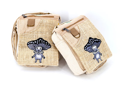 Mushroom Elf Hemp Passport Bag | Hand Embroidered Festival Bag