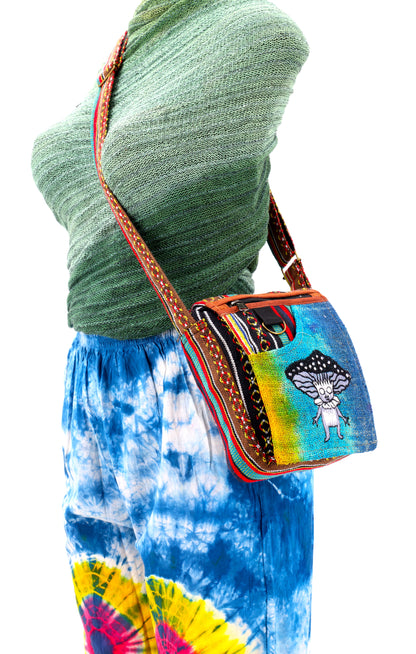 Mushroom Elf Hemp Passport Bag | Hand Embroidered Festival Bag