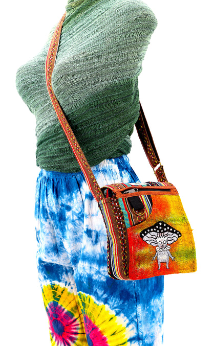 Mushroom Elf Hemp Passport Bag | Hand Embroidered Festival Bag