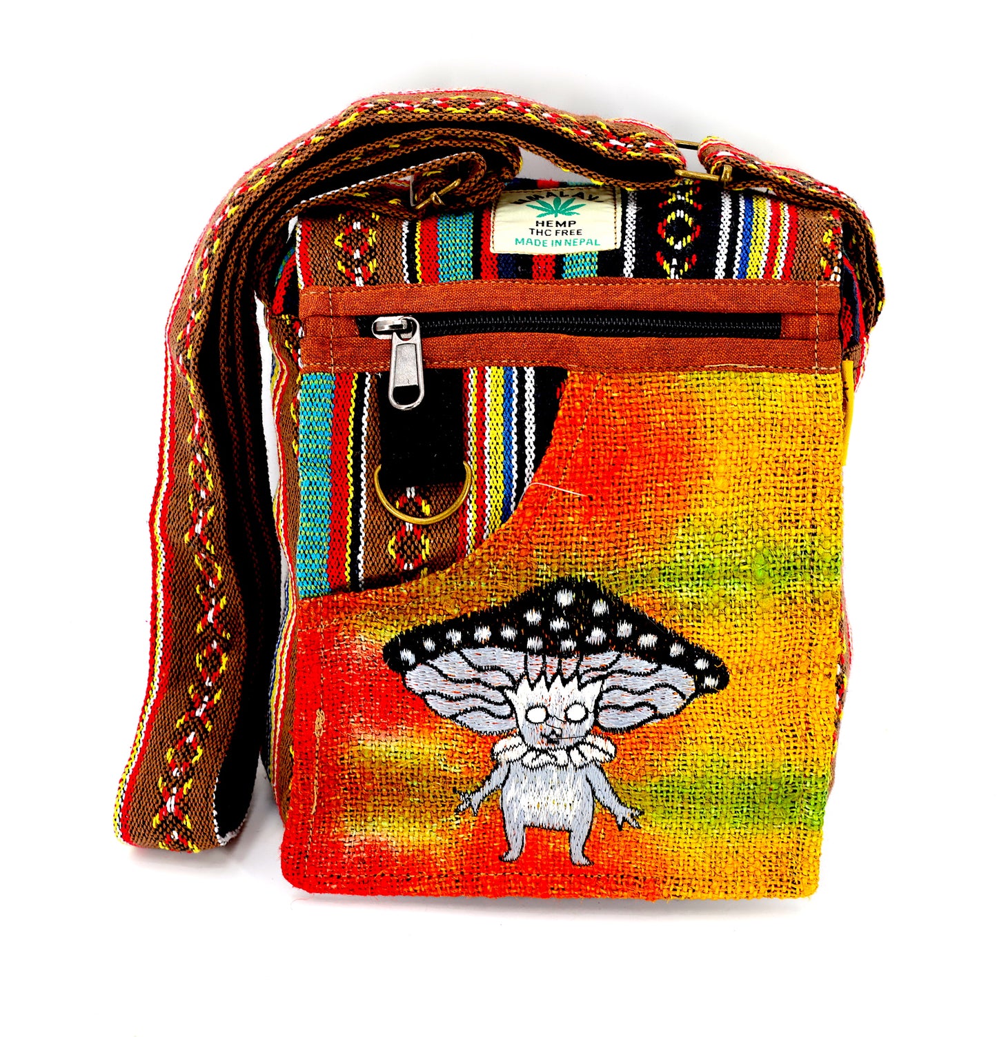 Hemp Mushroom Elf hand Embroidered Passport Bag