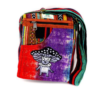 Mushroom Elf Hemp Passport Bag | Hand Embroidered Festival Bag