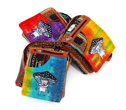 Mushroom Elf Hemp Passport Bag | Hand Embroidered Festival Bag