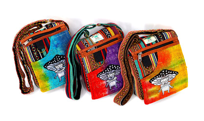 Mushroom Elf Hemp Passport Bag | Hand Embroidered Festival Bag