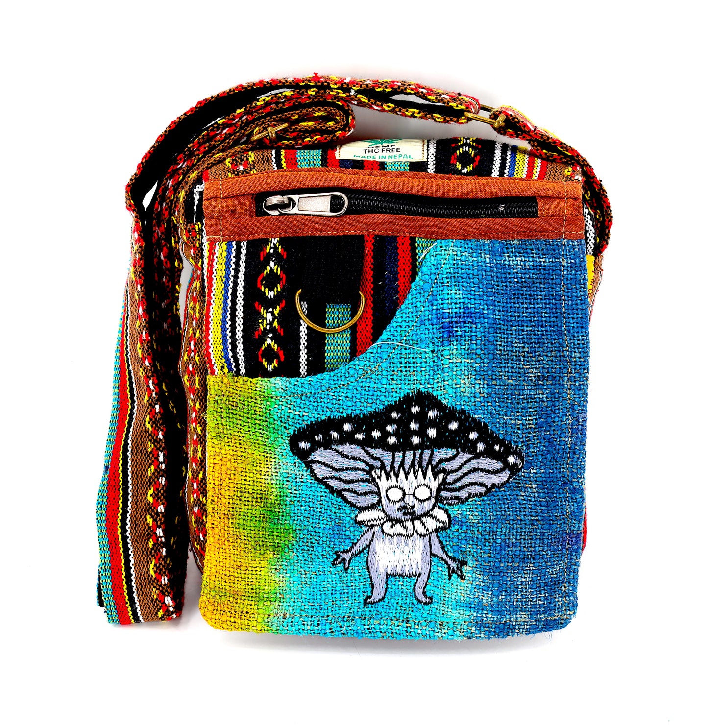 Hemp Mushroom Elf hand Embroidered Passport Bag