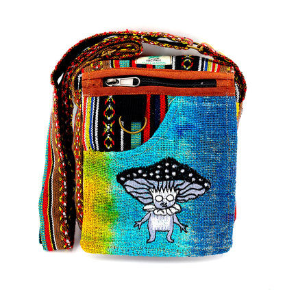 Mushroom Elf Hemp Passport Bag | Hand Embroidered Festival Bag