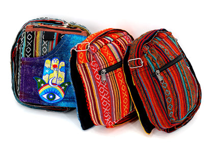 Hamsa Hand Hemp Passport Bag | Hand Embroidered Messenger Bag