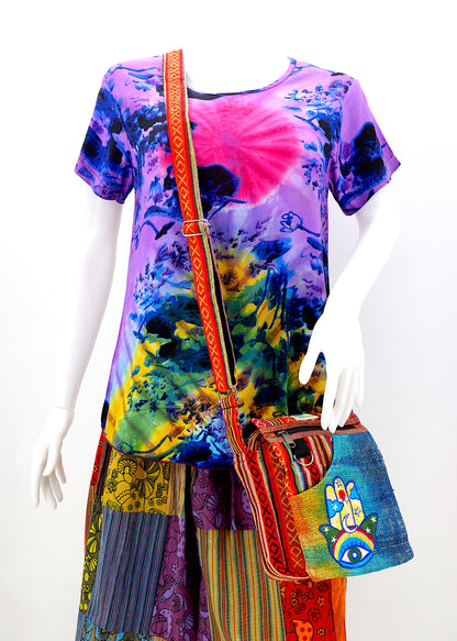 Hamsa Hand Hemp Passport Bag | Hand Embroidered Messenger Bag