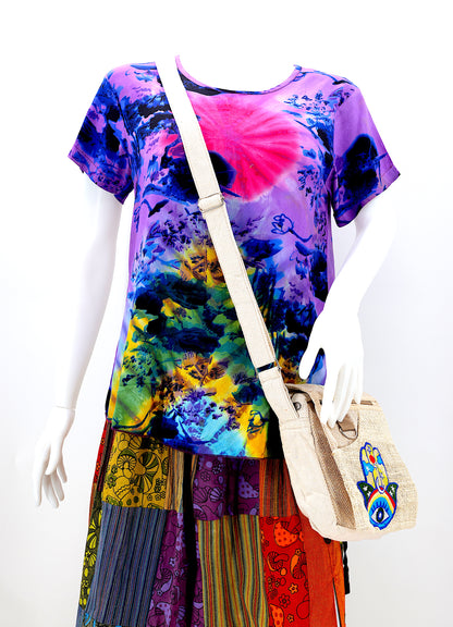 Hamsa Hand Hemp Passport Bag | Hand Embroidered Messenger Bag