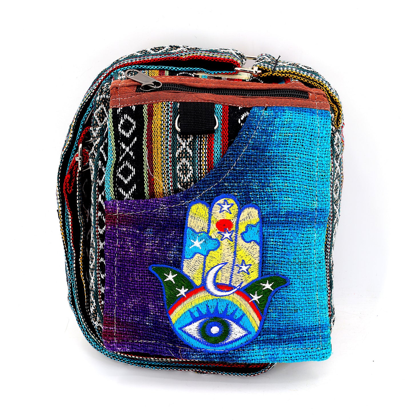 Hemp Hamsa Hand Embroidered Passport Bag