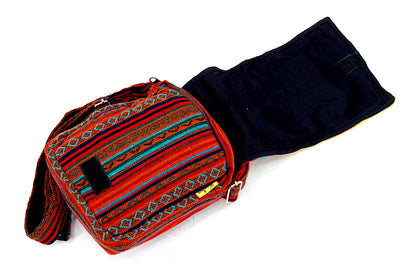 Hamsa Hand Hemp Passport Bag | Hand Embroidered Messenger Bag