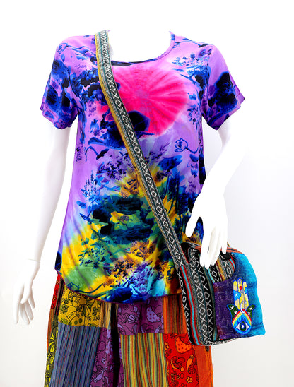 Hamsa Hand Hemp Passport Bag | Hand Embroidered Messenger Bag