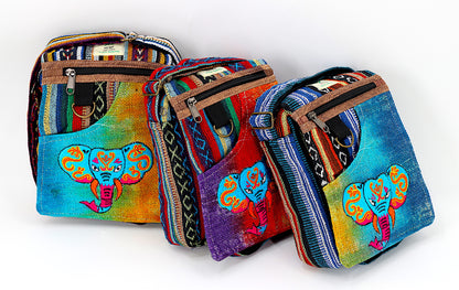 Elephant Hemp Passport Bag | Hand Embroidered Messenger Bag