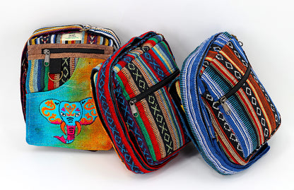 Elephant Hemp Passport Bag | Hand Embroidered Messenger Bag