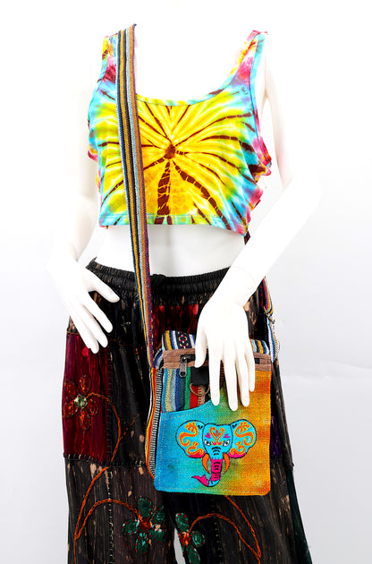Elephant Hemp Passport Bag | Hand Embroidered Messenger Bag